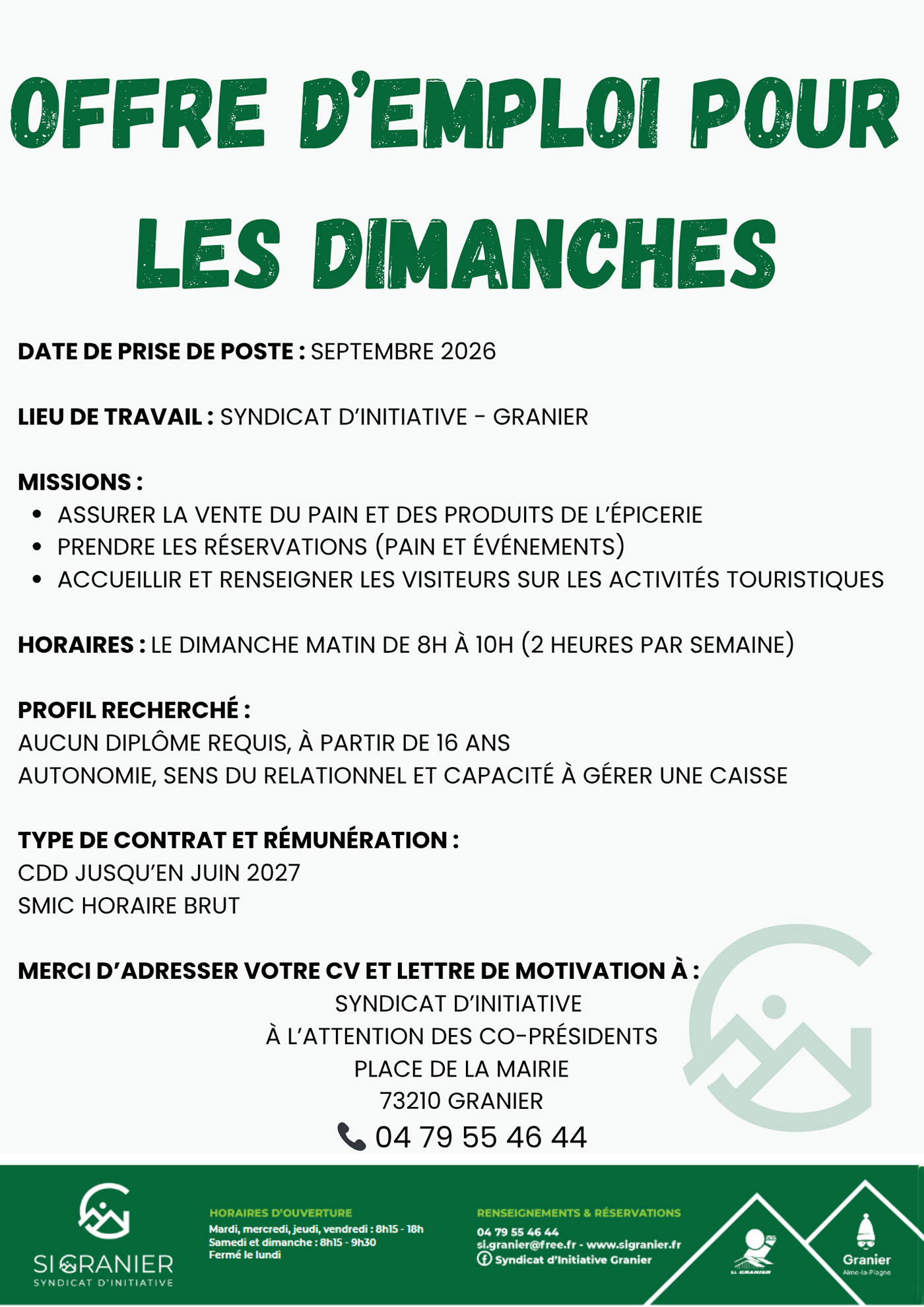 Offre d'emploi pour les dimanches Offre d'emploi pour les dimanches